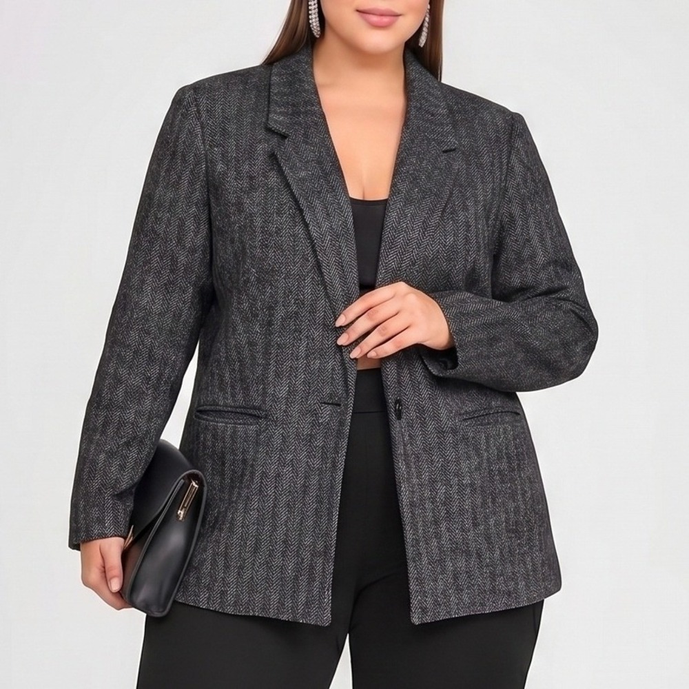 Old Navy NWT Boyfriend Fit Relaxed Charcoal Herringbone Sweater Blazer Large